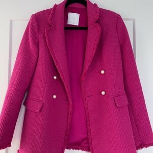 Mango Vibrant Pink Tweed Blazer